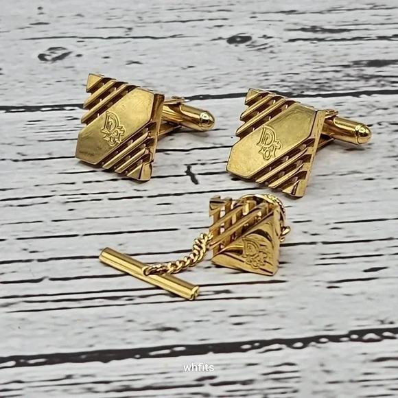 Christian Dior Gold Tone Cufflink and Tie Pin Set - Picture 1 of 3